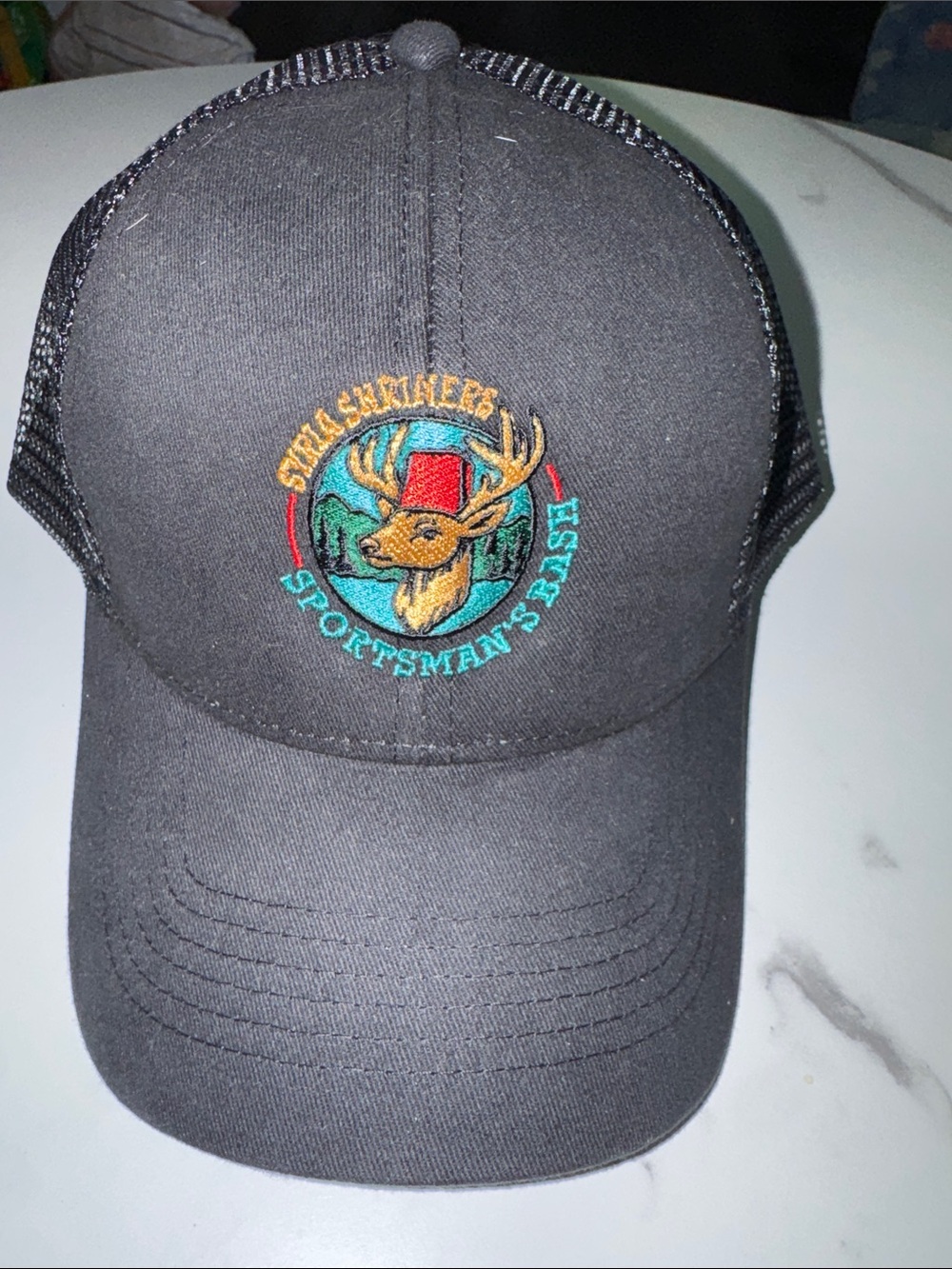 Sportsmen's Base Black Trucker Cap with Deer Patch